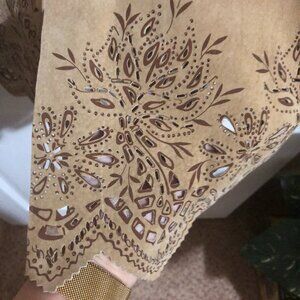 Natural Suede Leather Skirt with Eyelet Hem Detail